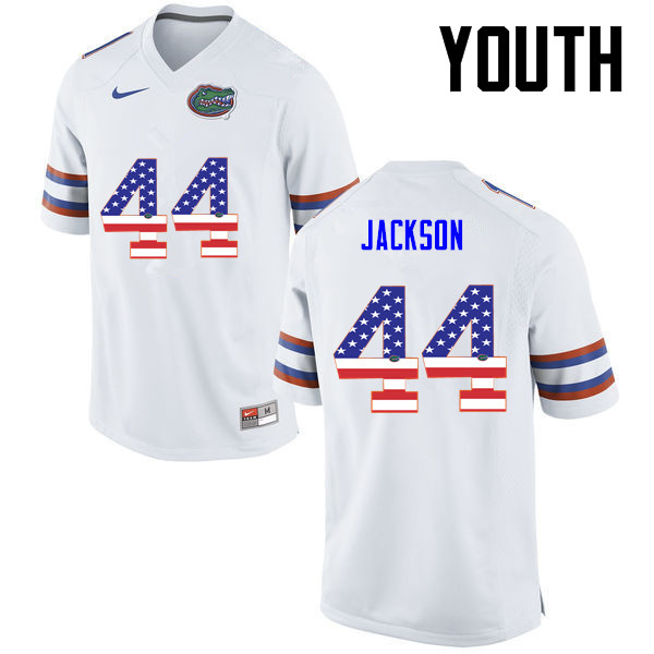 Youth Florida Gators #44 Rayshad Jackson College Football USA Flag Fashion Jerseys-White
